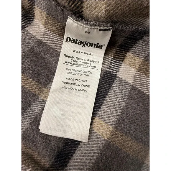 Patagonia Womens Organic Cotton Flannel Shirt Grey Tan Plaid Button Down S - Picture 9 of 13